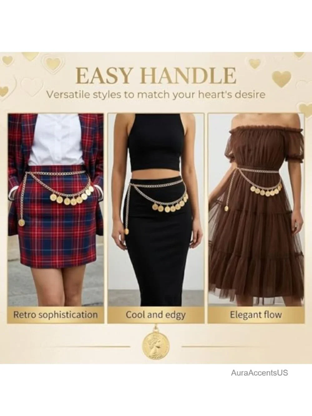 Adjustable Gold Coin Chain Belt with Lobster Clasp
